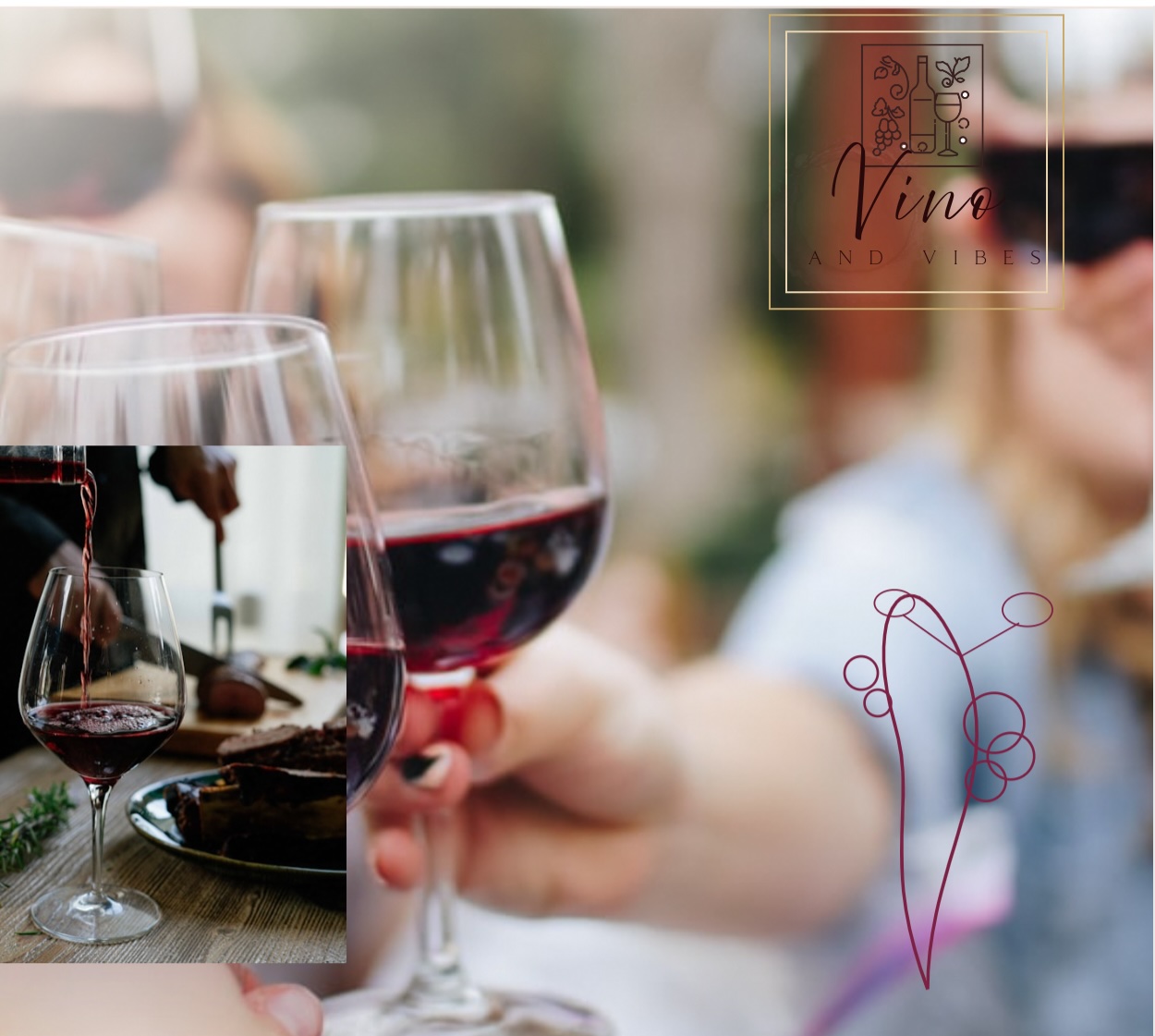 Vino and Vibes logo with a glass of red wine